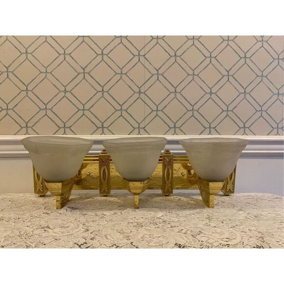 Art Deco Style Chevron Design Vanity Light Sconse Solid Brass Vintage - Picture 10 of 10